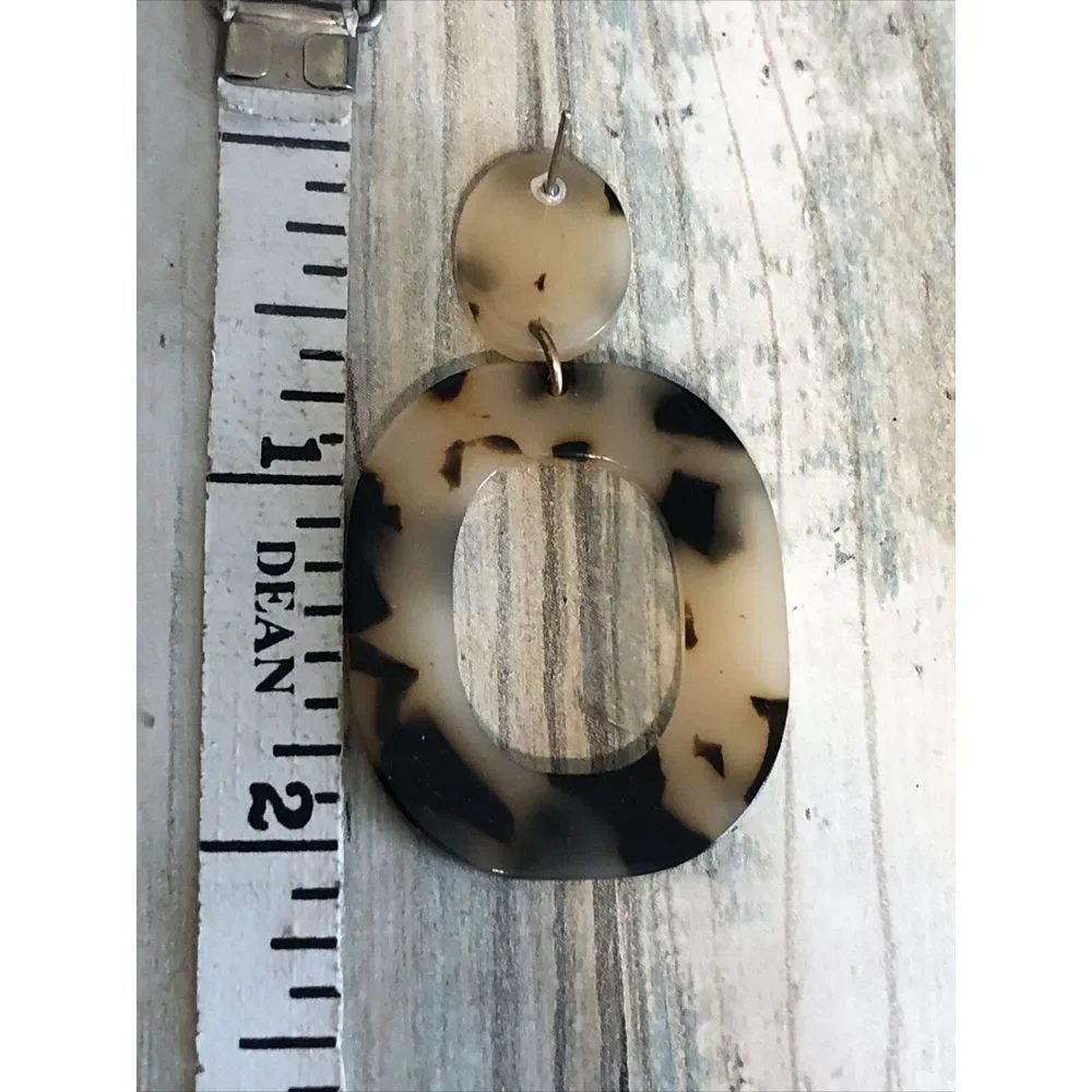 Tortoise Shell Oblong Acrylic‎ Earrings Drop Dangle Brown Beige